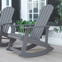 Flash Furniture JJ-C14705-GY-GG Savannah All-Weather Poly Resin Wood Adirondack Rocking Chair with Rust Resistant Stainless Steel Hardware in Gray